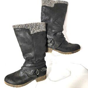 Mari A Riding Boots Womens Sz 8.5M Infinitie Knit Top Side Zip Winter Warm Black